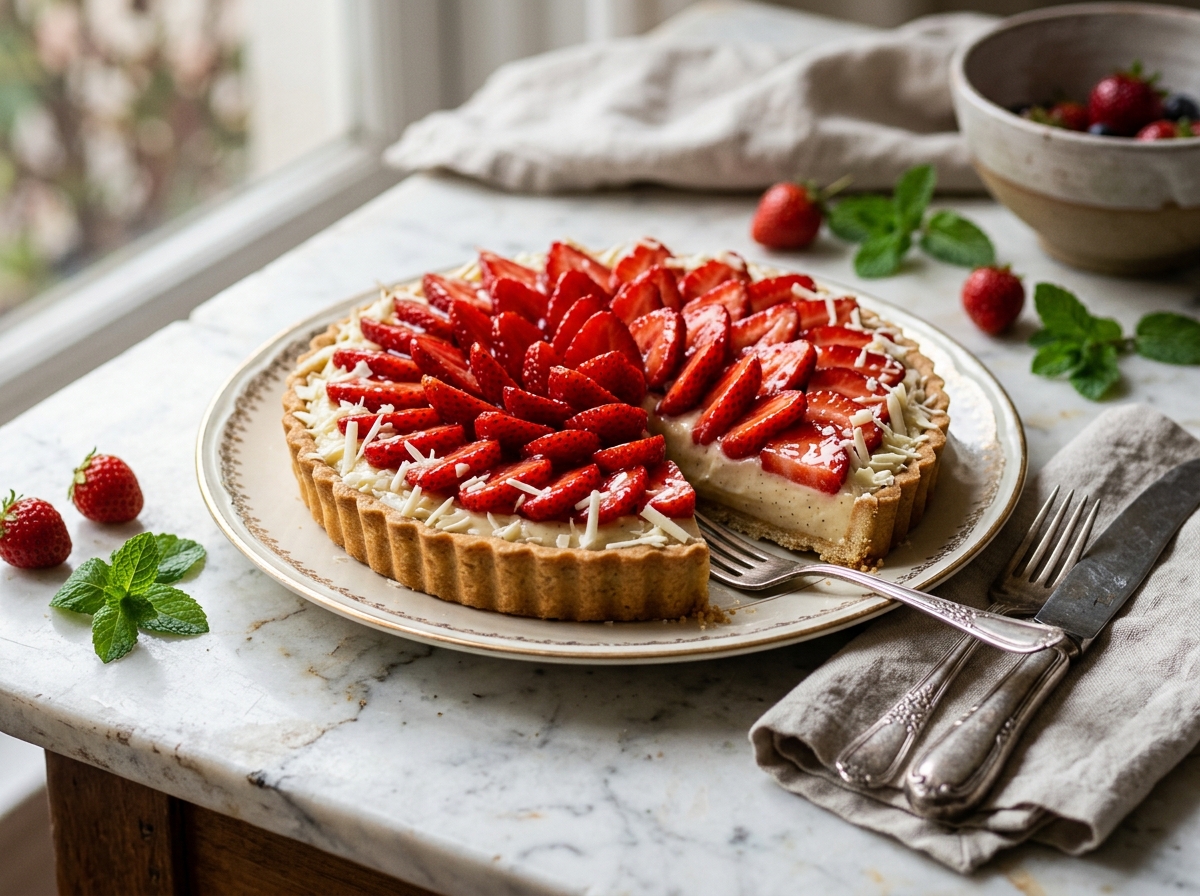 Torta artesanal de morango fresca com creme patissière